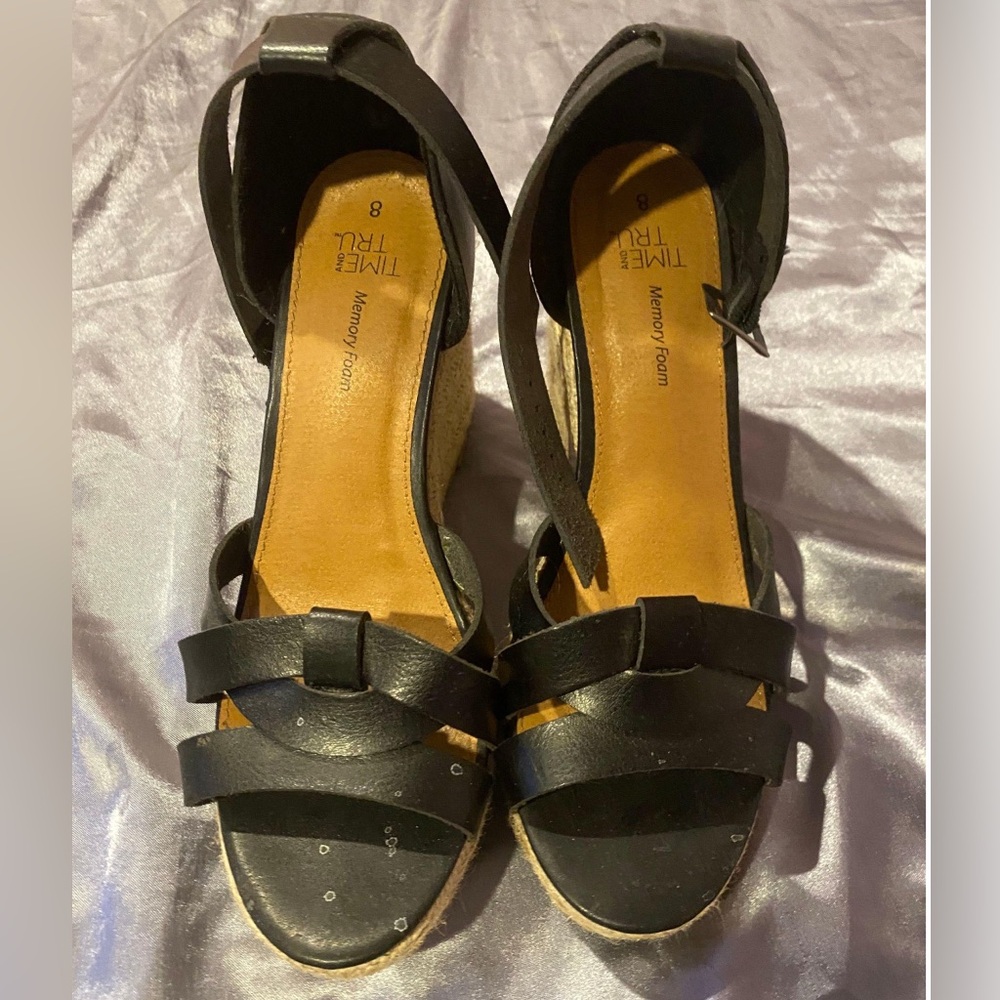 Time and Tru Black Espadrille Sandals